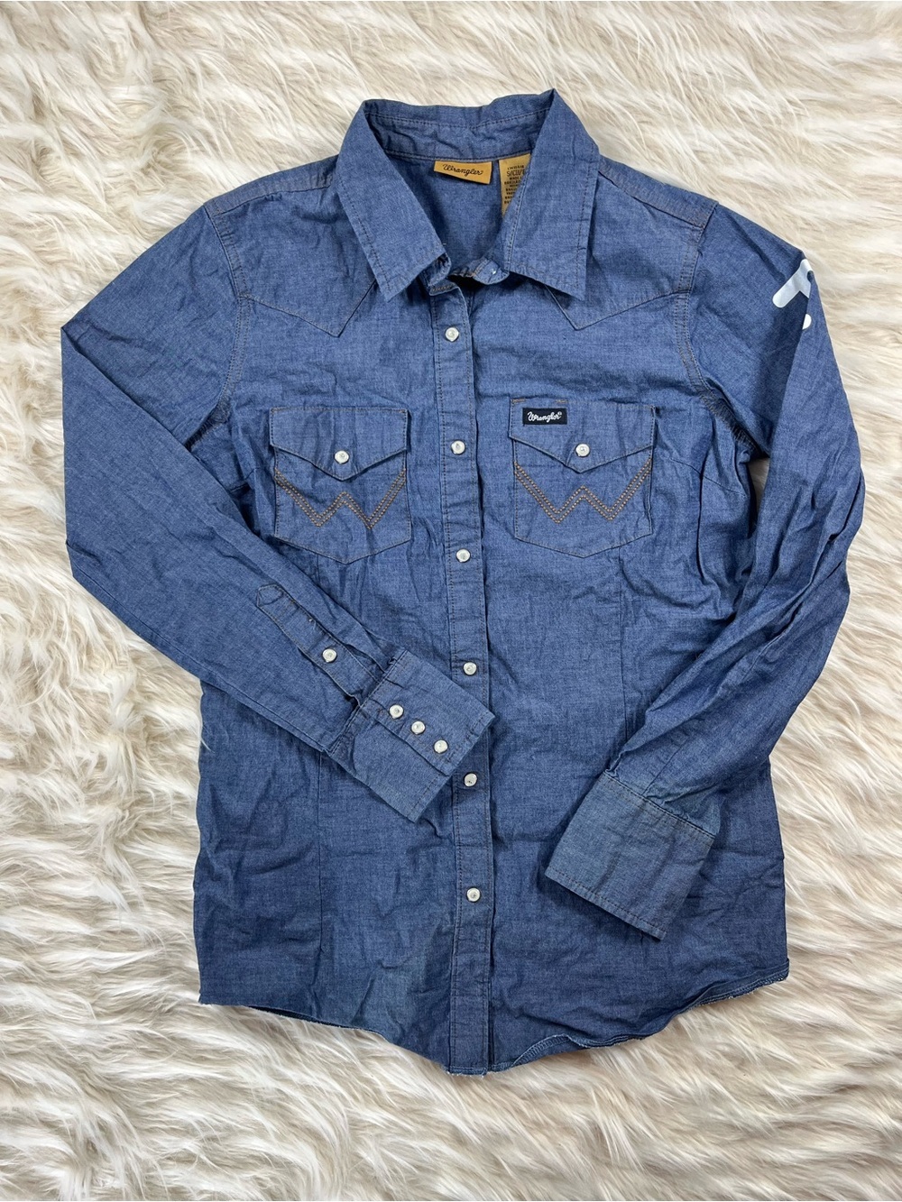 Wrangler Pearl Snap Shirt Women's S Blue Hatch